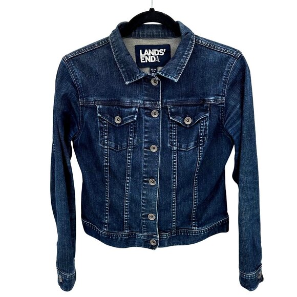 Lands End Womens Classic Blue Jean Cotton Blend Denim Jacket  XS - Picture 1 of 11